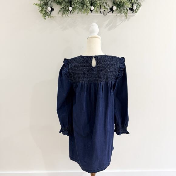 Madewell Indigo Ruffle Neck Smocked Babydoll Dress Lalaine Wash Size M NWT - Picture 2 of 7